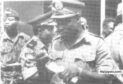 At the end of the Civil War; second from left is General Effiong, third is Colonel O. Obasanjo.