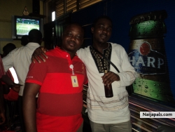 me and my team member at d bar in Guinness.