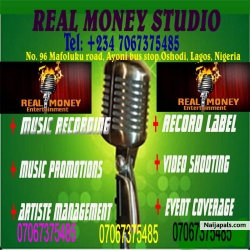 MUSIC RECORDING, RECORD LABEL, ARTISTE MANAGEMENT, VIDEO SHOOTING, MUSIC PROMOTIONS, contact us:  2347067375485 no 96 mafoluku road ayoni bus stop oshodi Lagos. twitter.com/realmoneystudio