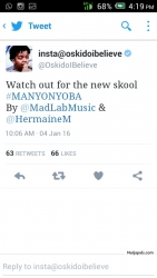 Oskido's tweet  #Manyonyoba song by Madlabmusic x HermaineM rappers