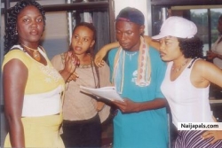 Mr.Magic rehearsing with lola toluwalase, chinelo ndigwe & nkiru sylvanus on the set of Unknown Evil (2004)