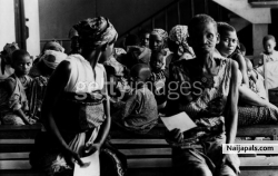 A group of mothers and their babies at the Enugu Civilian Hospital, Biafra, during the famine resulting from the Biafran War