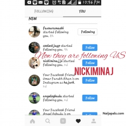 NICKIMINAJ JUST FOLLOWED ITZ TSOUL ON INSTAGRAM.....  TSOUL is a porthacourt base up coming artist who is really doing well in the industry with he's style of  music I must say he's last track titled DOWN FOR LOVE which he featured a female singer from Ghana was a nice one and now nickiminaj just followed him on instagram and I hope  something good will come out of it....  TO FOLLOW HIM UP ON FACEBOOK AND INSTAGRAM SEARCH : itz tsoul 