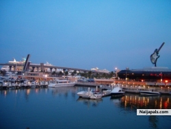 view at the port of Miami ..in the back ground the love boats sea cruisers..from Bayside Walk