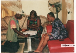 Mr.Magic rehearsing with Ashley Nwosu & Rita Edochie on the set of his forthcoming movie: Daughters of Men