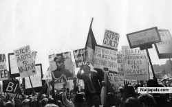 5th August 1968.Biafran protestors at a peace rally in Hyde Park, London.