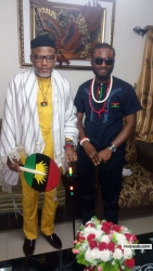 A Biafra Musician Ozo Prince Chukwubuzor Mba  ( Ozo Akajiofor Igbo II,  Ozo Ementaemeimo 1) known as Don Prince aka Sampe stand with the Leader of Indigenous People Of Biafra (IPOB) Mazi Nnamdi Kanu (Ohamadike 1 of Biafra)