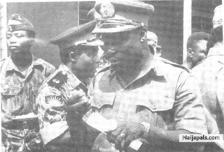 At the end of the Civil War; second from left is General Effiong, third is Colonel O. Obasanjo. - click for next photo