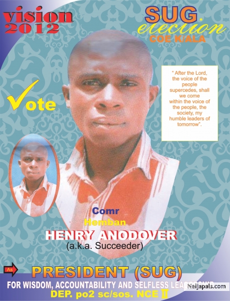 VISION 2012 OUR SUG PRESIDENT COE K/ALA SUPPORT ALL! VOTE AL - click for next photo