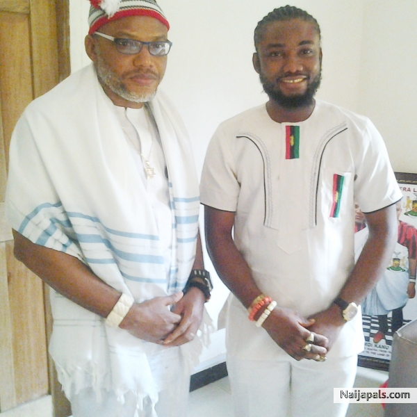 Biafra Musician His Royal Majesty Ozo Prince Chukwubuzor Mba (Ozo Akajiofor Igbo II, Ozo Ementaemeimo 1) known as Don Prince aka Sampe and Mazi Nnamdi Kanu on a Visit. May 12th 2017 - click for next photo