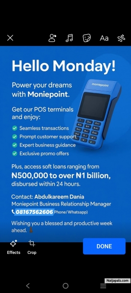 25,000 only (caution fee and insurance fee) Moniepoint POS machine is available in both android and button for just 25,000 only Very strong network Reliable and fast Good customer support Good charges rate Check network Check balance Withdraw and Transfer Bill payment Airtime Data Location is Owerri and we deliver nationwide Contact: 08167562606 - click for next photo