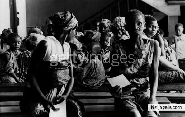 A group of mothers and their babies at the Enugu Civilian Hospital, Biafra, during the famine resulting from the Biafran War - click for next photo