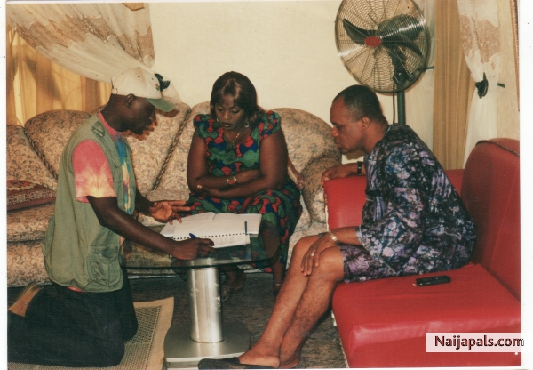 Mr.Magic rehearsing with Ashley Nwosu & Rita Edochie on the set of his forthcoming movie: Daughters of Men - click for next photo