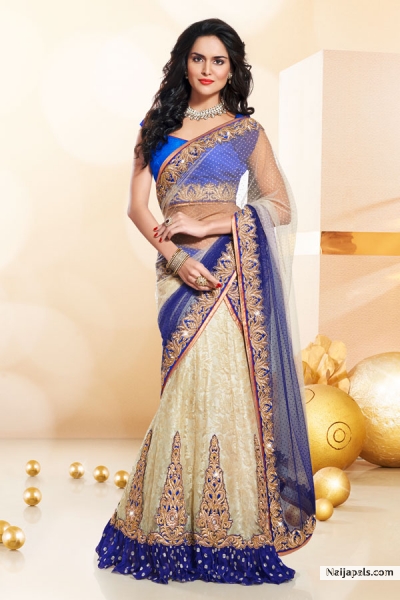 Blue and White Color Lehenga Choli at Mahotsavensemble.com - click for next photo